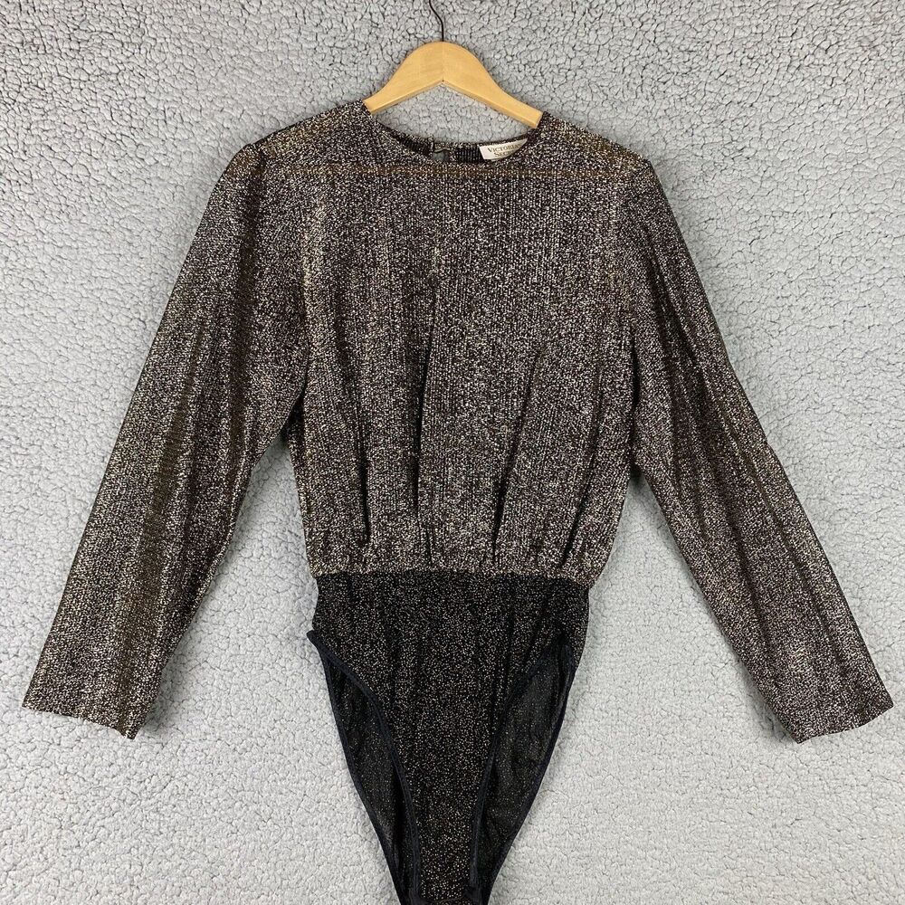 Vintage VICTORIAS SECRET Bodysuit Size M Made in USA Mesh Gold Label‎ Snap Rare